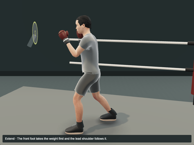 Extend: Front foot takes the weight.